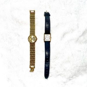 Black leather and gold tone watches for small wrists.